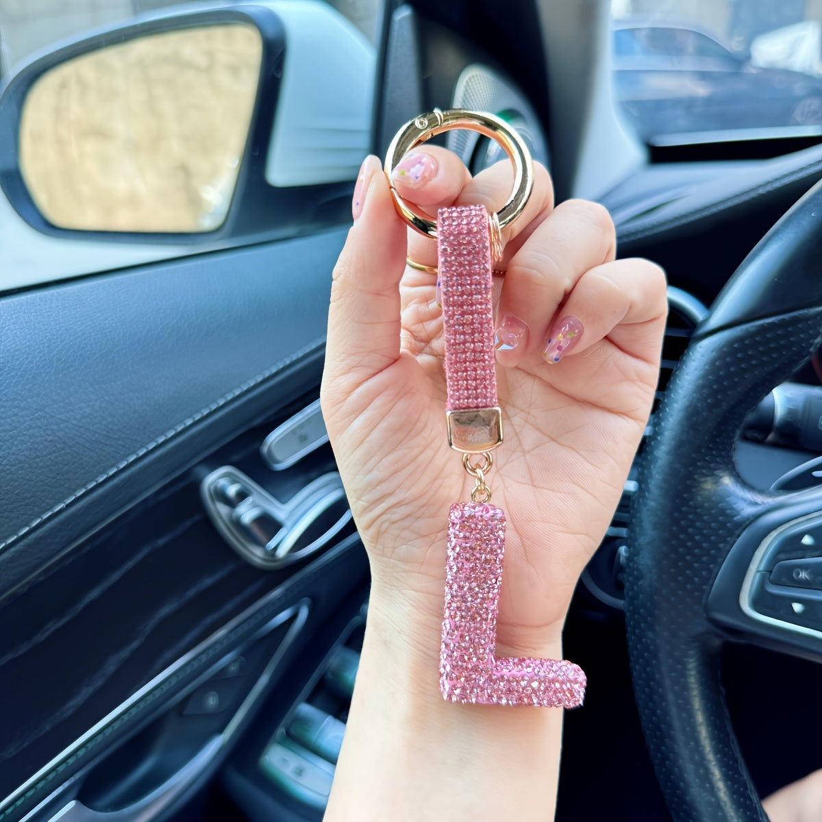 Personalized Initial Keyring - Shiny Key Ring Accessory with Alloy Rhinestone Alphabet Pendant in Pink, 1pc Charm for Women, Ring Buckle Decoration, Great Birthday or Festival Gift - Choose from Letters A-Z