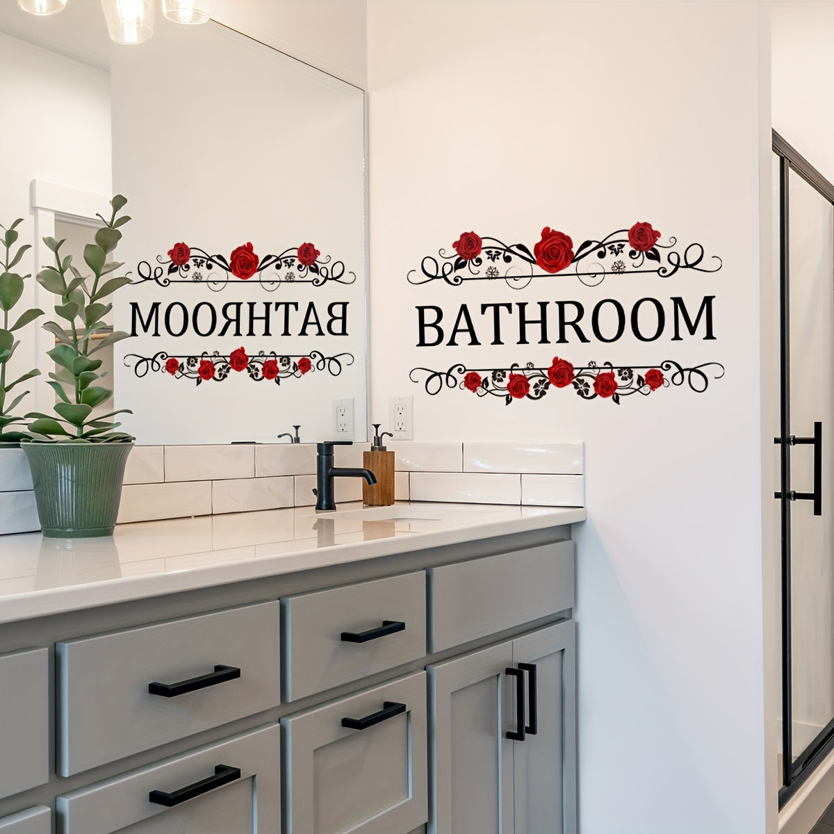 Elegant Rose Vine Mirror Decal with Charming English Slogan - Self-Adhesive PVC Wall Sticker perfect for Bathroom and Bedroom Decoration, 5mil Thickness