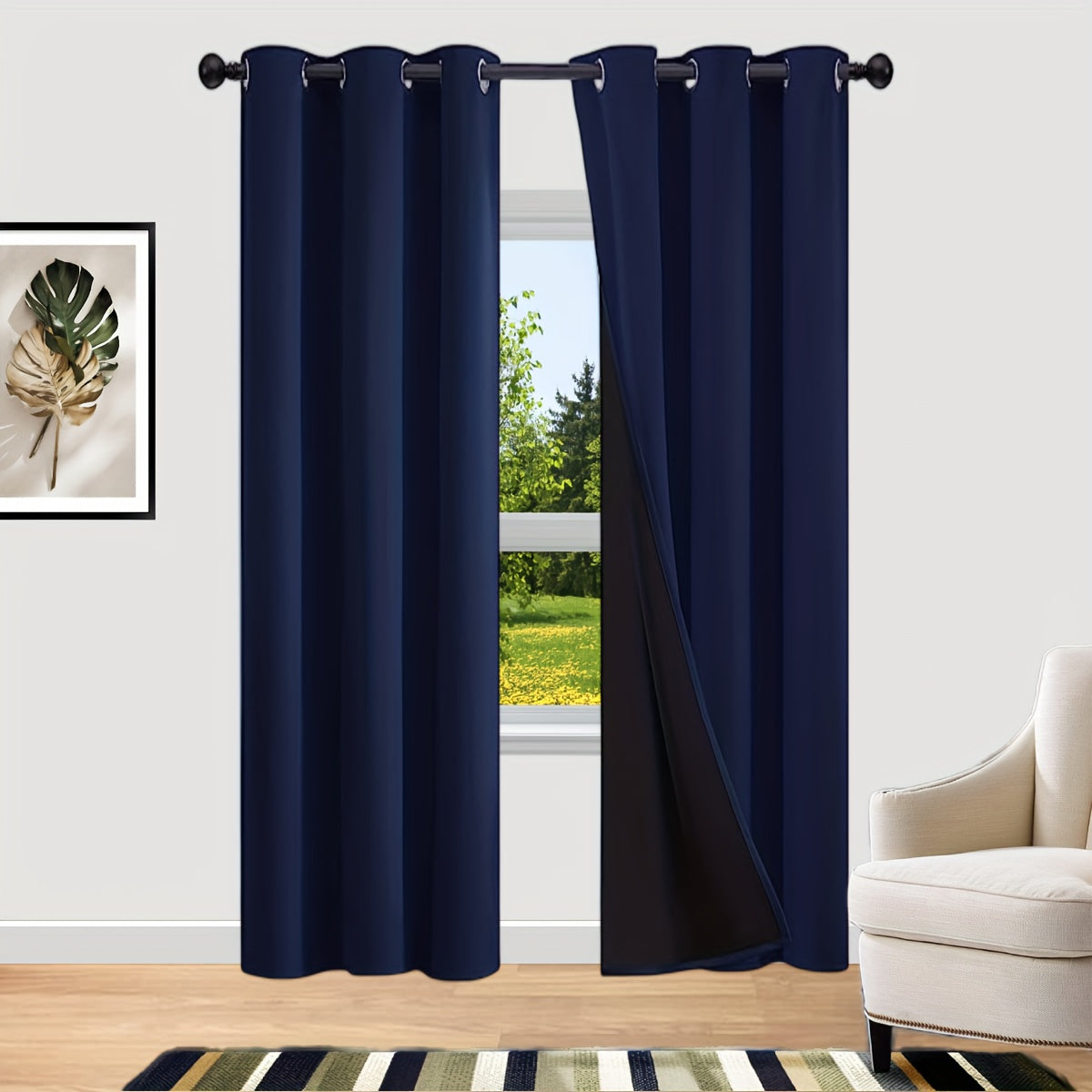 2 Sets of Bedroom Curtains with Coated Insulation and Simple Grommet Design for 100% Blackout