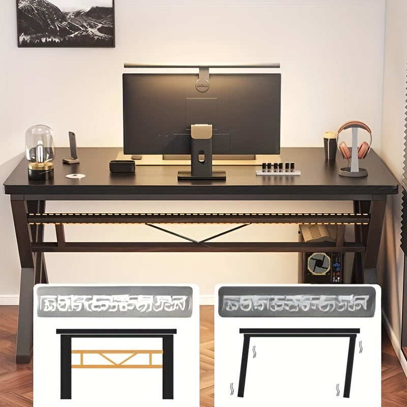 Multi-functional, sturdy white wooden desk for gaming, work, and study with decorative accents.