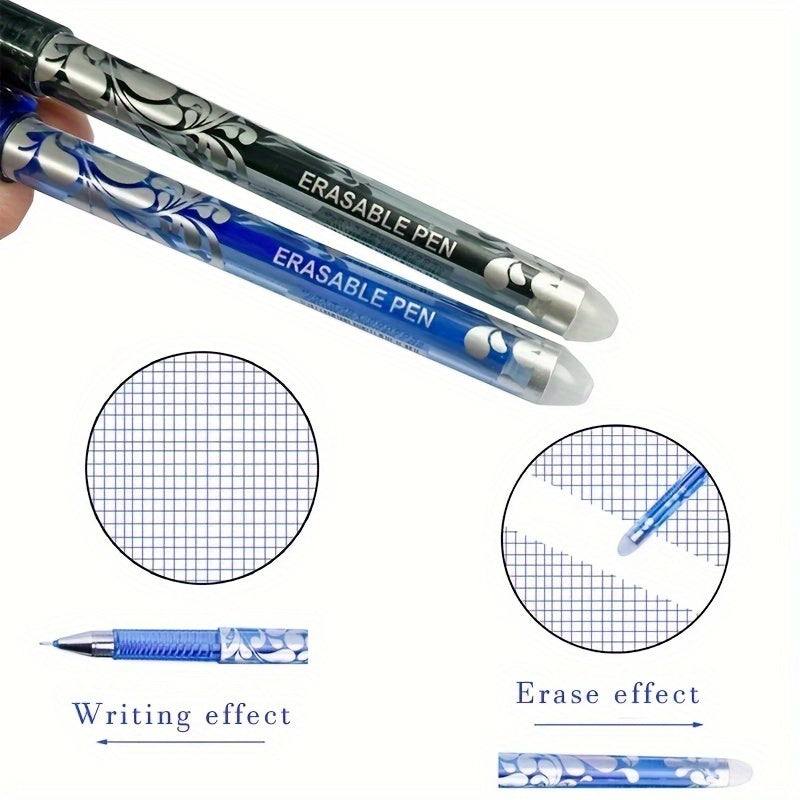 16 erasable gel pens with a 0.5mm tip in 6 colors, stored in a creative bottle for students and office use.