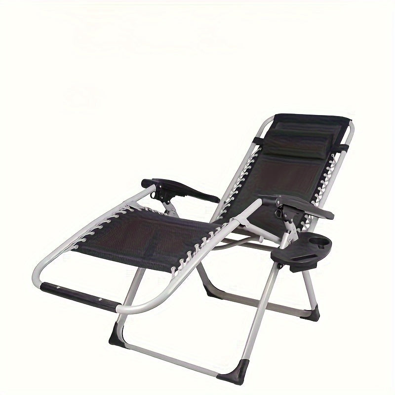 Durable Black Clip-On Side Tray designed for Zero Gravity Recliner Chairs, featuring Cup Holder, Mobile Device Slot, and Snack Tray. Made from Weather-Resistant Plastic for long-lasting use with Lounge Chairs.