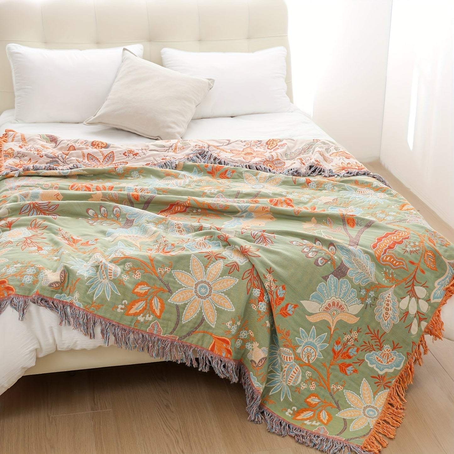 Bed Blanket with Brocade Tassels, Perfect for Napping, Covering Sofas, or Using as a Bed Sheet