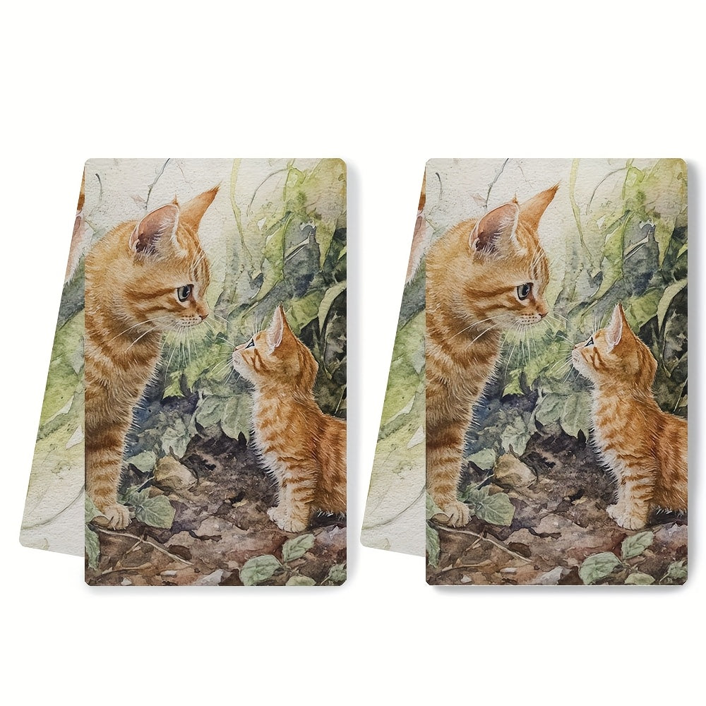 Get your hands on a set of 2 ultra soft kitchen towels featuring a charming "Curious Sniff of a Kitten" design. These highly absorbent and machine washable dish hand towels come in a contemporary style and measure 40.64x60.96 cm. Perfect for home decor