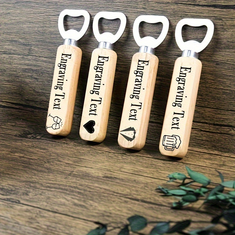 Pack of 50 Custom Engraved Wood Handle Bottle Openers, Stainless Steel Beer Opener for Soda and Beer, Perfect for Personalized Gifts for Weddings, Birthdays, and all Occasions - Including Christmas, Halloween, Thanksgiving, Father's Day, and Graduation.