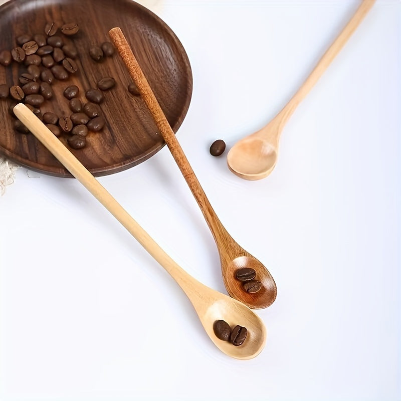 Set of 1 Handcrafted Wooden Coffee Stirring Spoons with Long Handle - Ideal for Mixing and Tea, Perfect Addition to Kitchen Flatware Collection, Made from Natural Wood Material