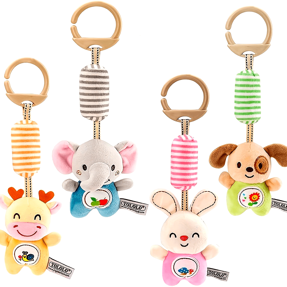 Wind chimes toys with stroller pendant, bed pendant, and car seat toys featuring plain color cartoon animals like elephant, rabbit, deer, and puppy for early development.