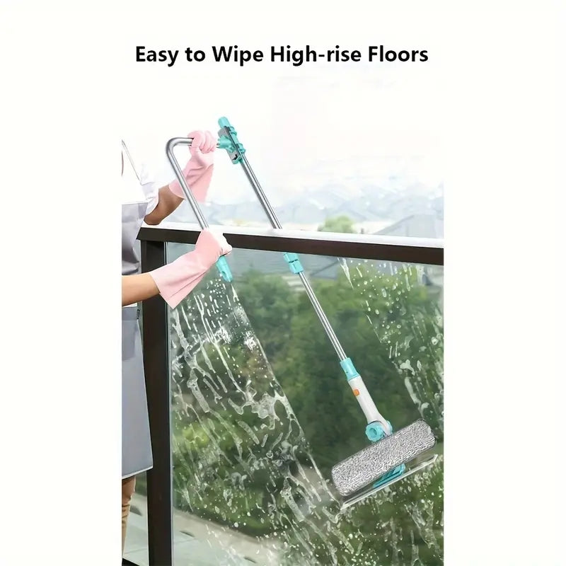 Extendable Window Cleaning Kit includes a Rubber Squeegee and Microfiber Cloth - No Electricity Required, Ideal for Living Room and Glass Surfaces