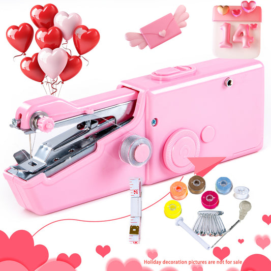 Mini Electric Handheld Sewing Machine with USB Power, AA Battery Operated - Pink