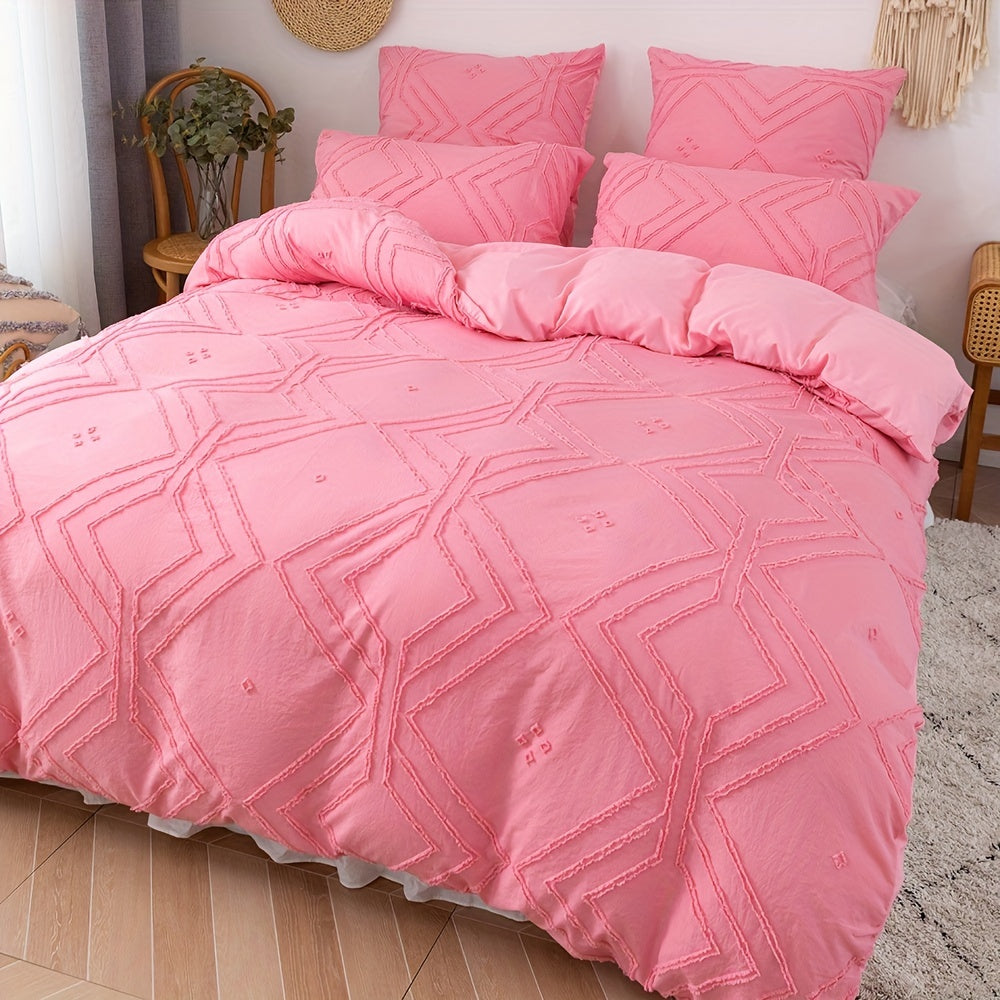 Boho Grid Tufted Duvet Cover Set - Includes 2 or 3 Pieces, Suitable for All Seasons, Soft and Comfortable Bedding Set for Bedroom