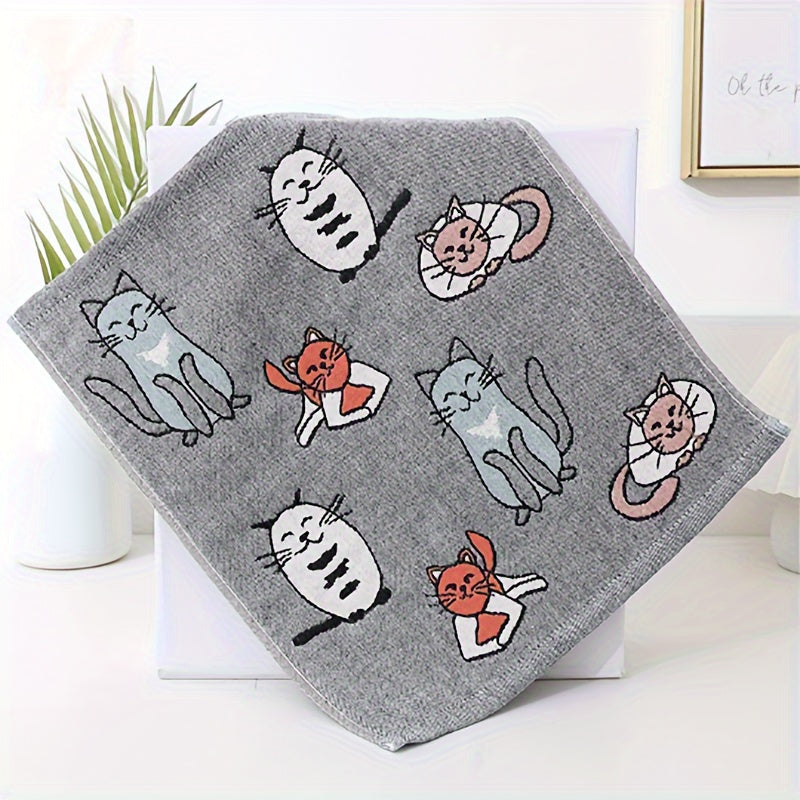 Soft cotton towel with cat pattern, sized 34.01 * 40.01 cm, ideal for bathrooms and kitchens.