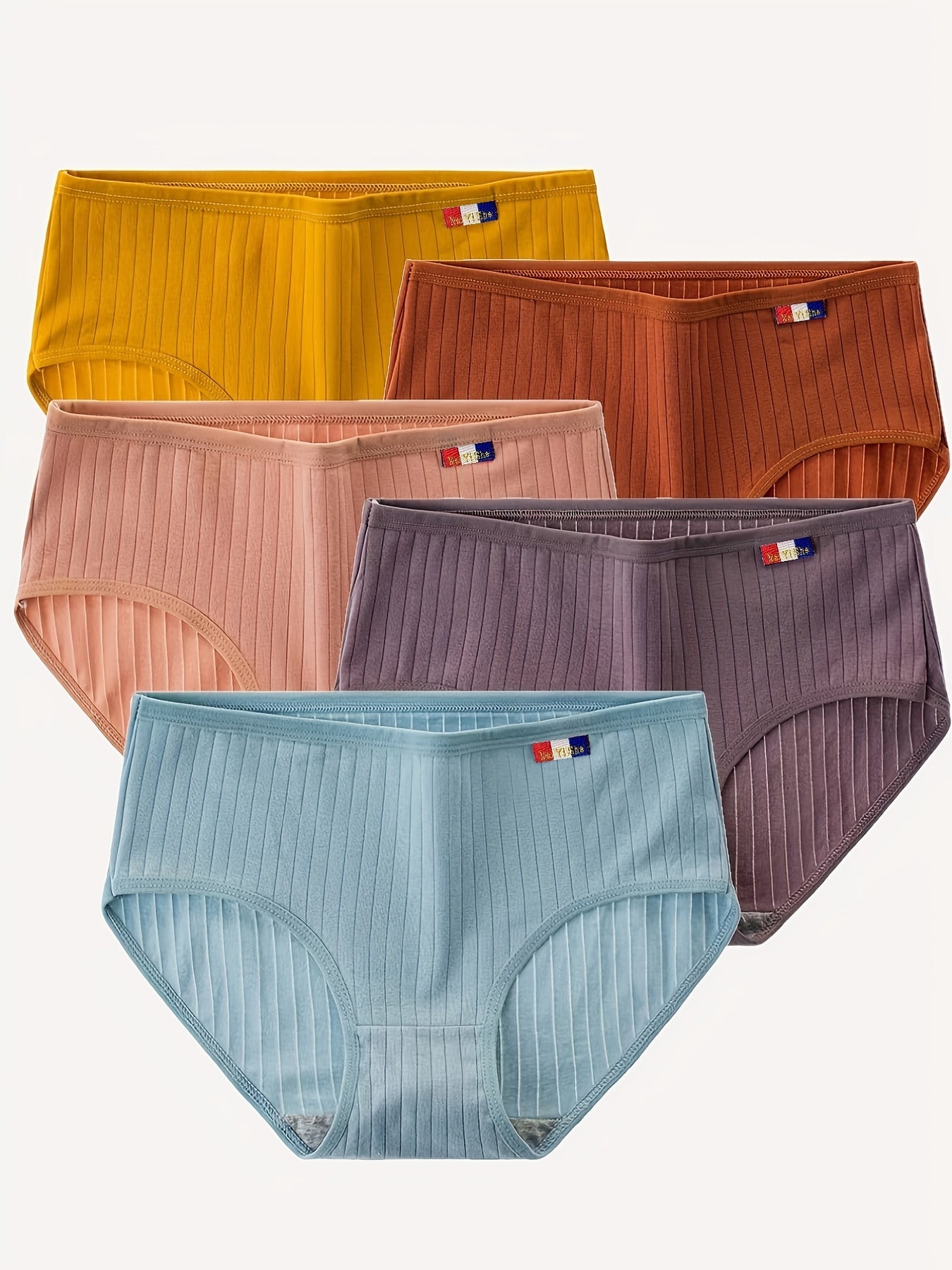 5 Ta'sirli Ribbed Briefs, Ayollar uchun Lingerie va Ichki kiyimlar uchun Quvnoq O'rta Balandlikdagi Stretchy Ichki Kiyimlar