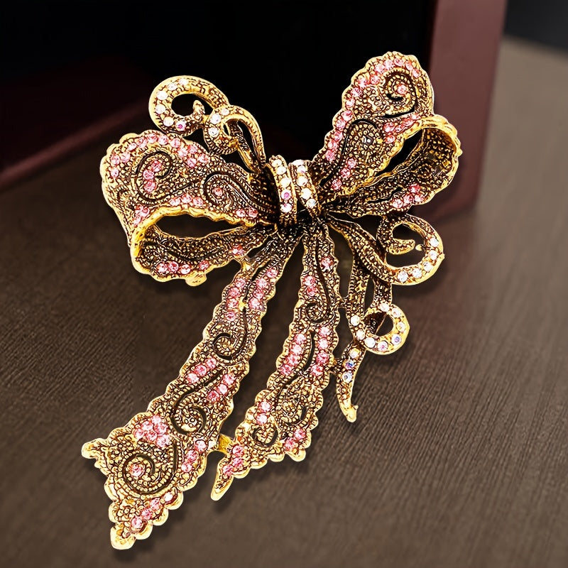 Rhinestone bow brooch pin with a vintage-inspired design - a dazzling fashion accessory to elevate dresses, coats, and bags.