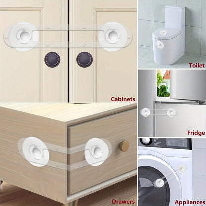 This pack includes 5 safety cabinet locks and straps made of transparent, latex-free plastic for home proofing. The adjustable length ensures a secure closure, making them suitable for individuals aged 14 years and above.