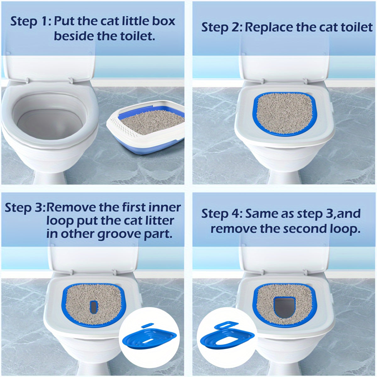 Toilet train your cat with ease using the fixed clamp design of this square plastic litter box kit. It is reusable, easy to install, and fits most toilet bowls.