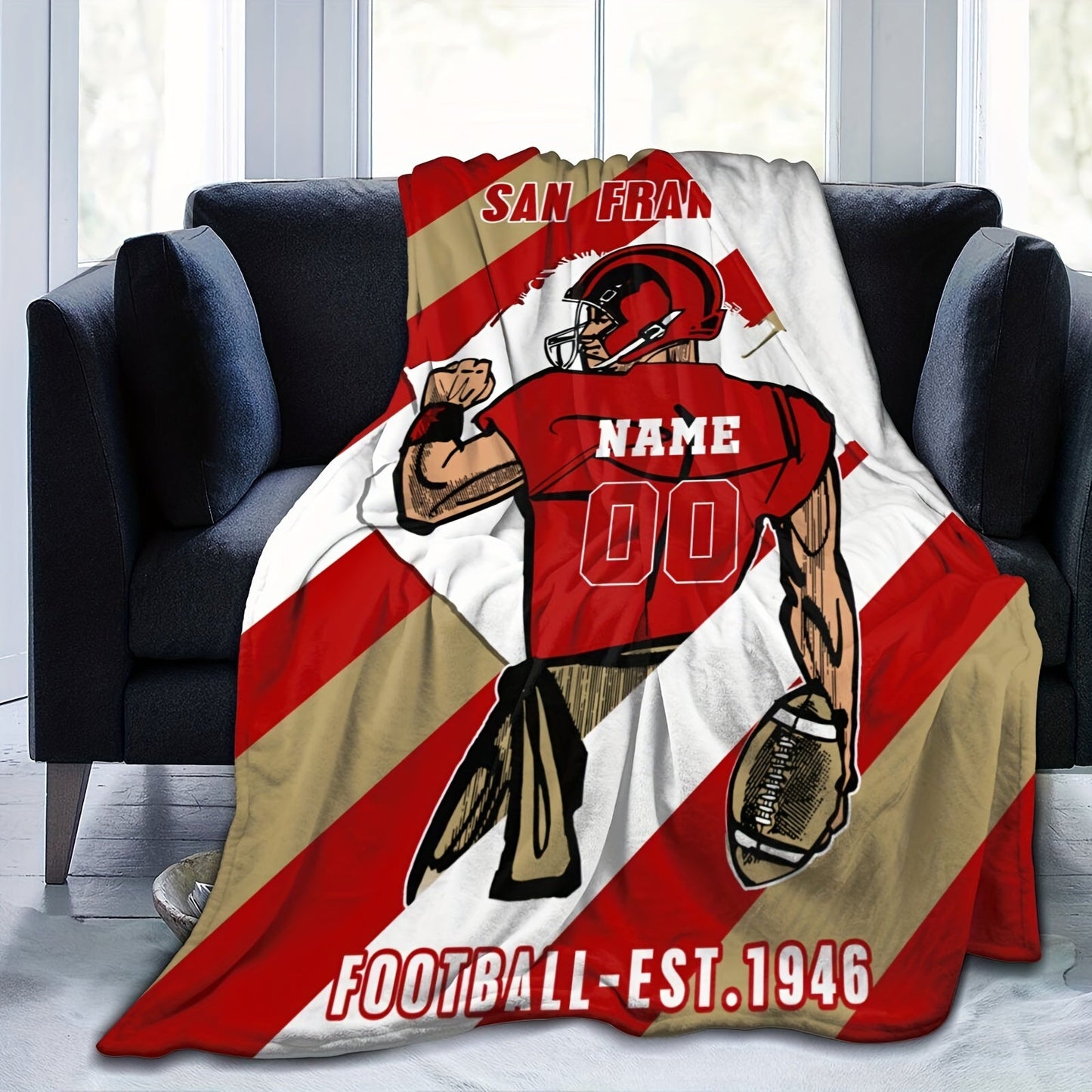 Personalized San Francisco Throw Blankets with Custom Name - Perfect Home Decor for Men, Women, and Boys. Ideal Gift for Football Fans!