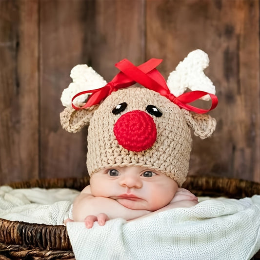 Unique Christmas Reindeer Hat with Red Nose & Antlers - Ideal Keepsake Photography Prop for Kids