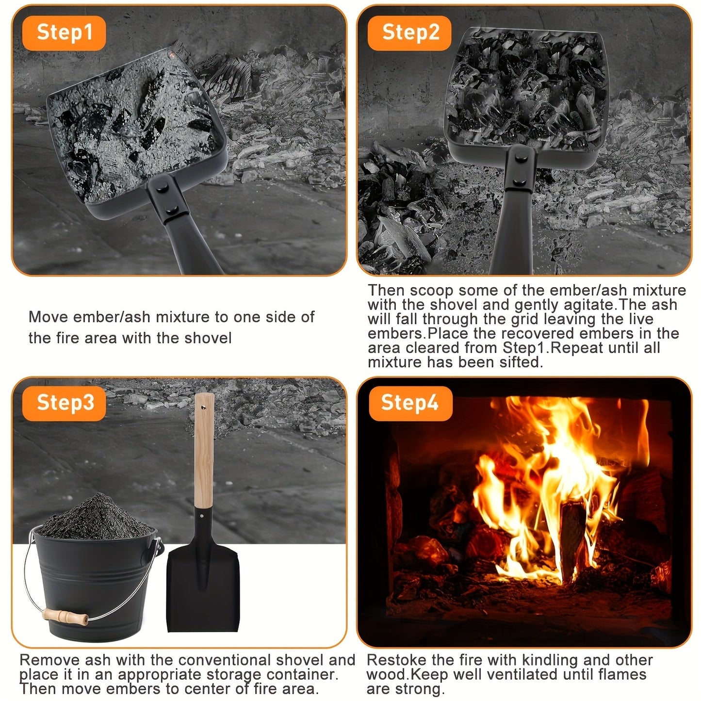 Iron Ash Sifter with Heat Resistant Handle - 33.02cm Hollow Metal Coal Shovel for Wood Stove, Indoor Fireplace, and Fire Pit