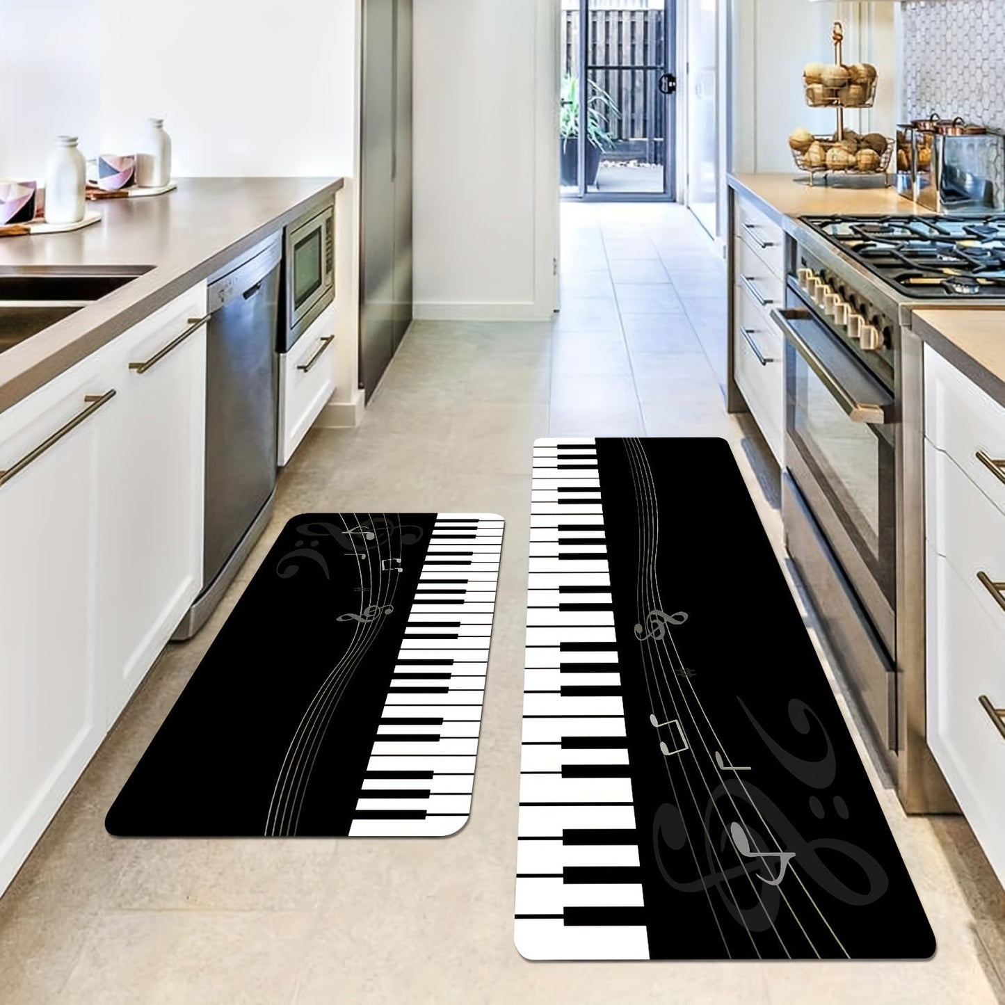 Piano Key Kitchen Floor Mat, Non-Slip and Oil-Proof with Flannel Softness, Waterproof and Dirt-Resistant. Machine Washable for Easy Cleaning. Perfect for Entrances, Kitchen, Living Room, Laundry, Bathroom. Decorative and Water-Absorbing Mat.