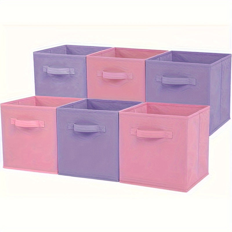 6 Pastel Purple Ombre Non-woven Storage Boxes with handle for home or office use, suitable for storing clothes, dolls, and office files.