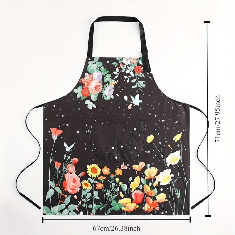 Stylish Butterfly Design Apron made of Polyester - Resistant to Oil and Water, Perfect for Cooking and Gardening