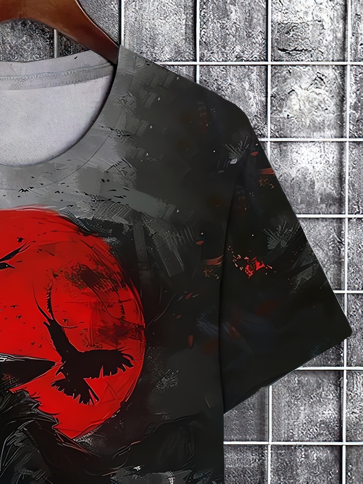 Men's Samurai ink painting pattern T-shirt, short-sleeve tee for summer streetwear.