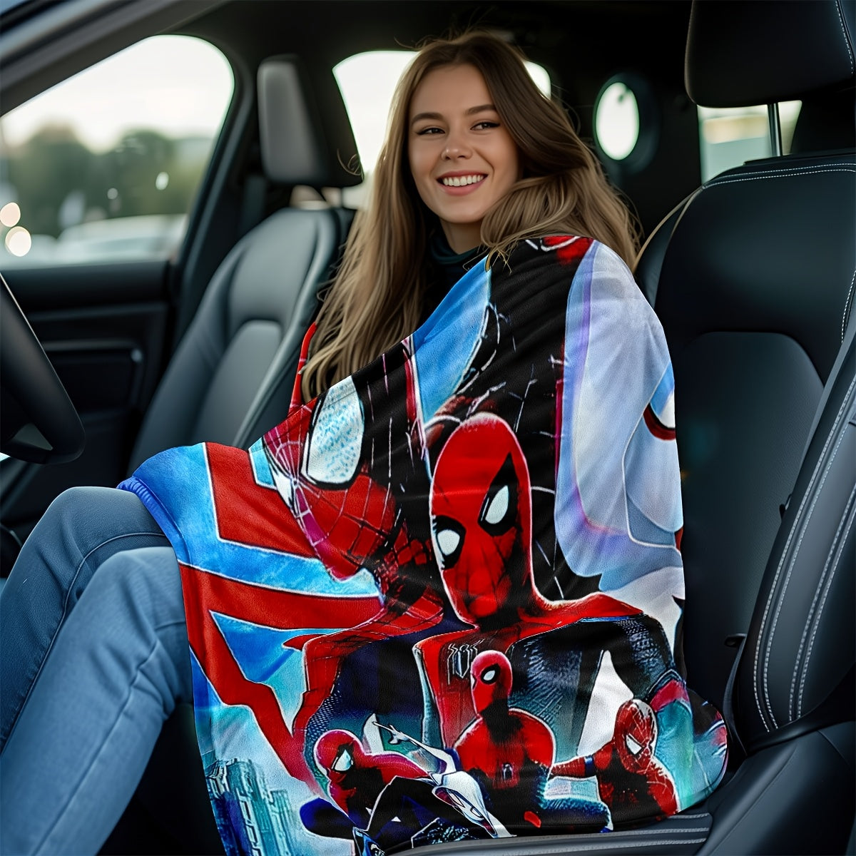 Four Spider-Man-themed decorative blankets that can be used as carpets, bed covers, towels, nap blankets, leisure blankets, and travel blankets. Made from knitted polyester, these blankets are modern and versatile, suitable for use in all seasons.