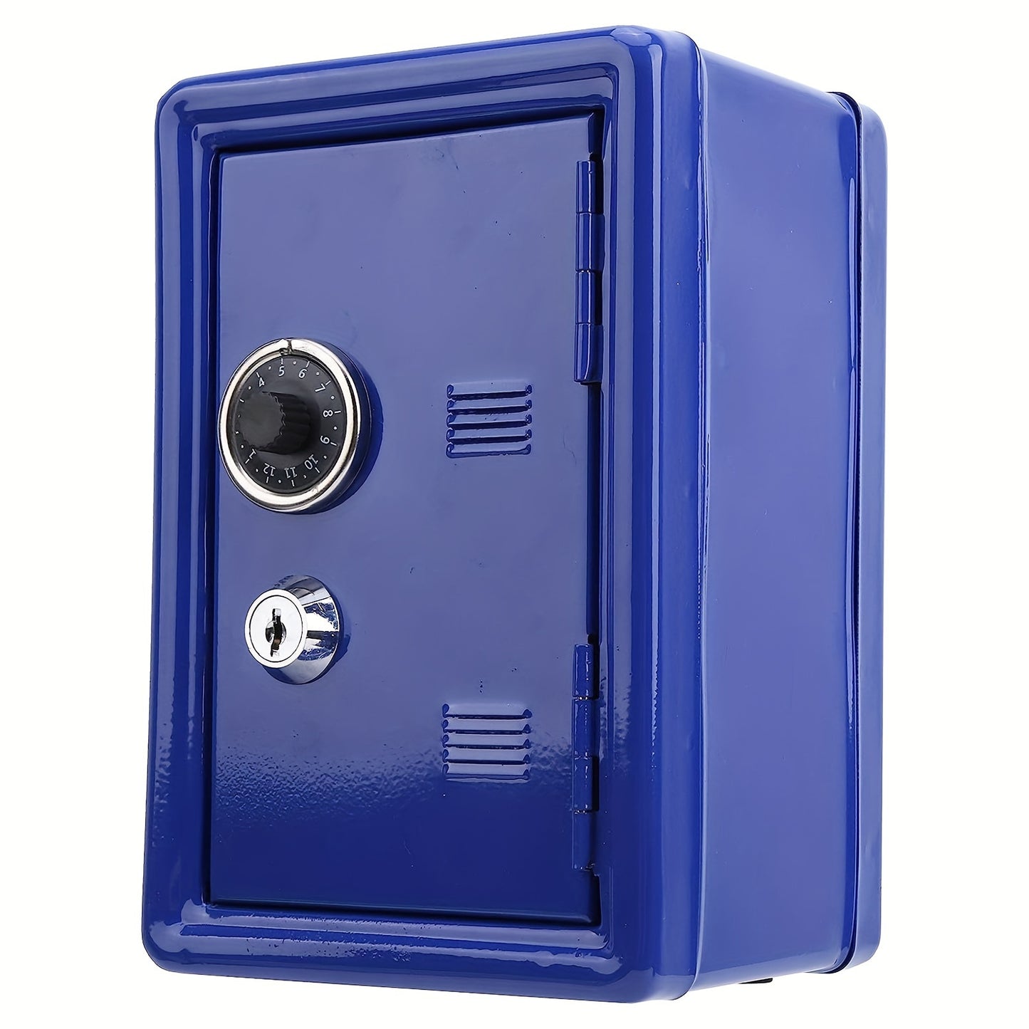 One unit metal piggy bank with key and combination lock, pull-out drawer, ideal as gift.