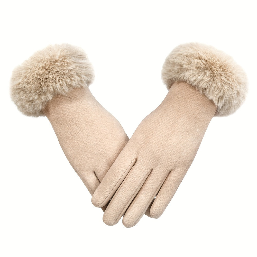 Chic Plush Cuff Gloves in Solid Colors, Thick and Warm Touchscreen Gloves for Autumn and Winter, Coldproof Split Finger Gloves with an Elegant Design