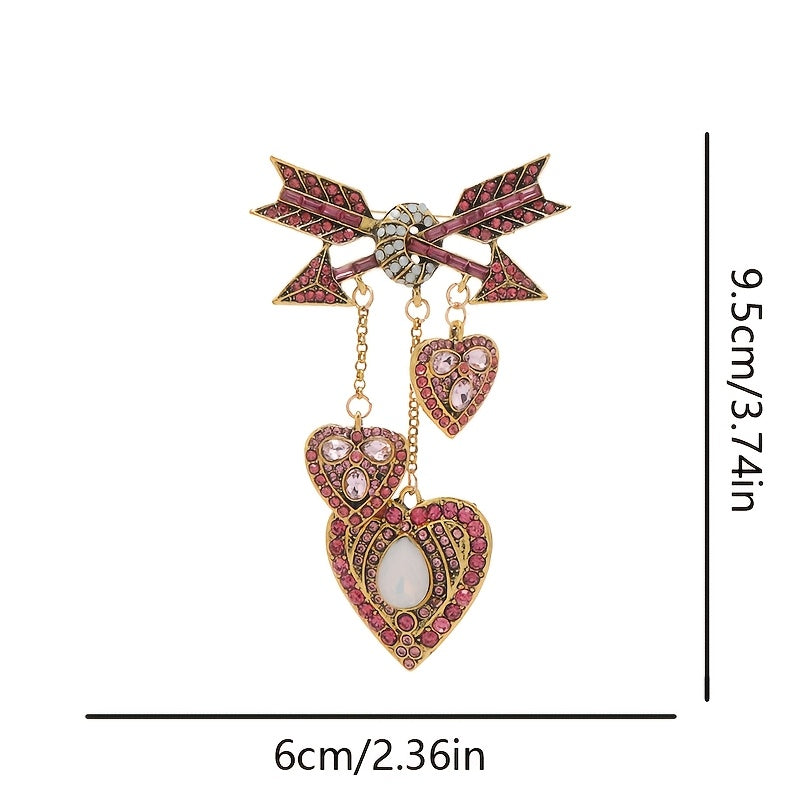 Vintage Heavy Industry Cupid Love Arrow Heart Brooch with Tassel Accent.