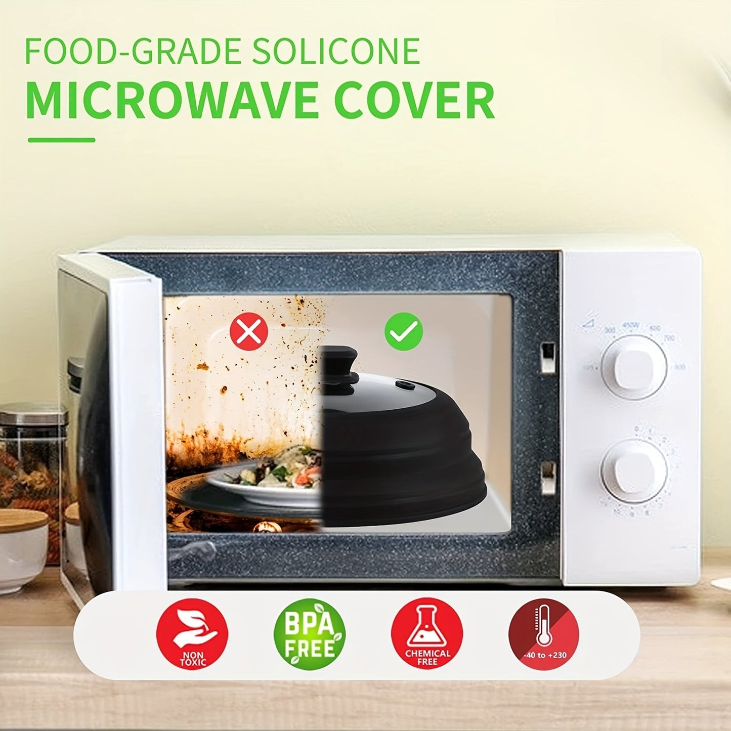 Glass Microwave Cover For Food BPA Free, 22.86cm Foldable Microwave Plate Lid Silicone Splash Guard Microwave Food Cover - 1pc