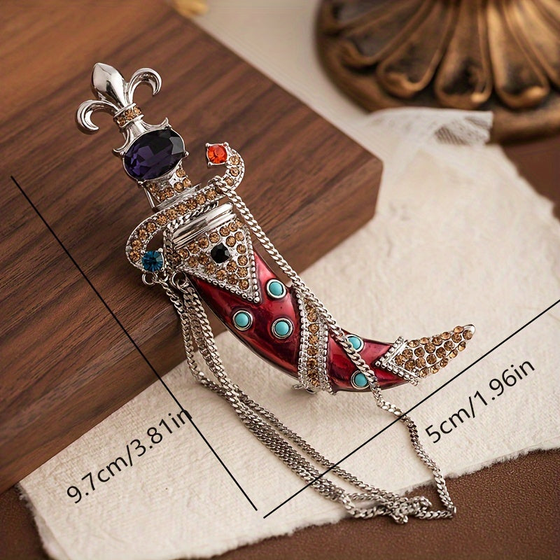 Stylish Antique Scimitar Dagger Brooch Pin embellished with Rhinestones - Sophisticated Court-inspired Accessory for Women, Trending, Perfect for Corsages and Unique Style Accessories.