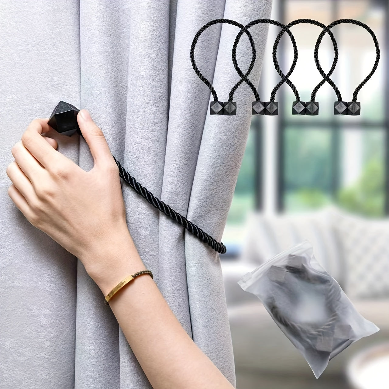 Contemporary Rope-Style Magnetic Curtain Tiebacks - Perfect for Enhancing Living Room, Office, and Home Décor