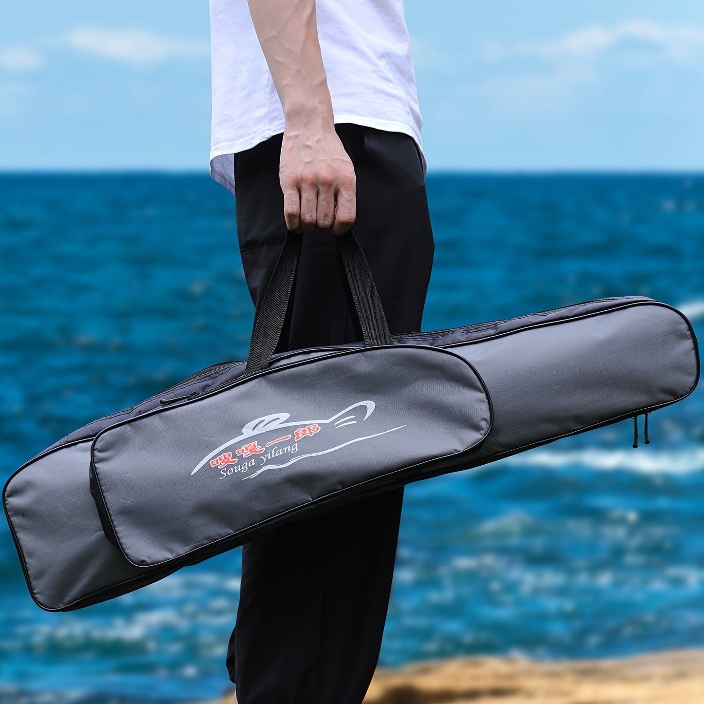 Sougayilang Canvas Fishing Rod Bag: Large capacity, dual-layer protection with zipper closure, waterproof - perfect for travel and all anglers.