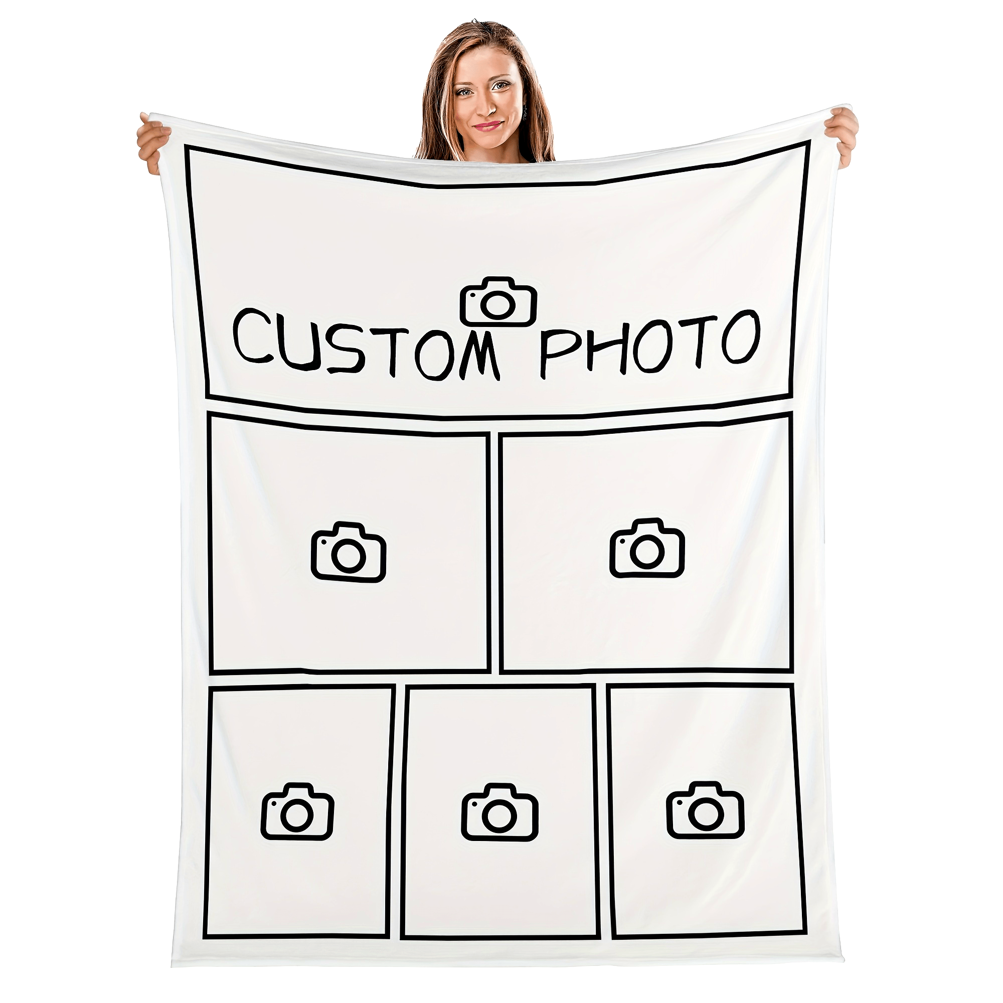 Flannel Blanket with Customizable Photo Collage - Personalized Multipanel Throw for Sofa and Bed, Great Gift Idea, Easy to Clean in the Washing Machine, Perfect for Individuals aged 14 and up.