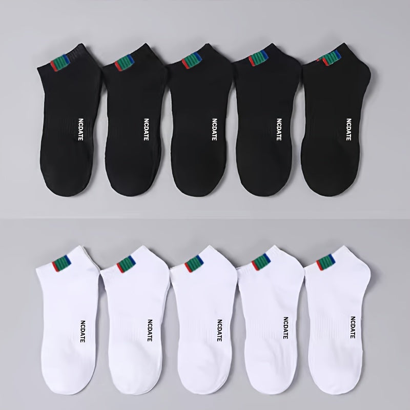 10 pairs of sweat-absorbent low-top invisible socks for spring and summer, available in solid colors. Sweat-resistant.