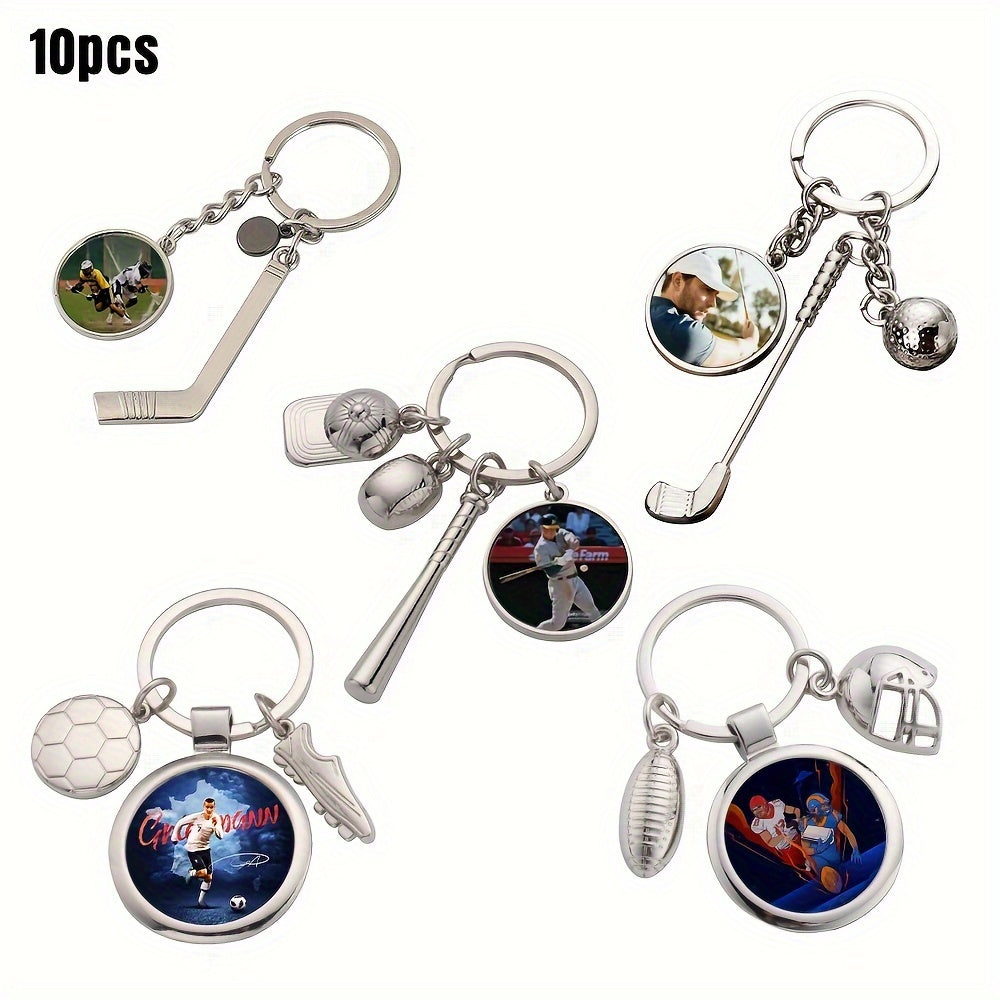 [Top Pick] Set of 10 Sublimation Blank Metal Keychains for Sports Enthusiasts - Football, Soccer, Baseball, Hockey, Golf - Ideal for Personalizing Backpacks with Photos, Perfect for Crafting Projects