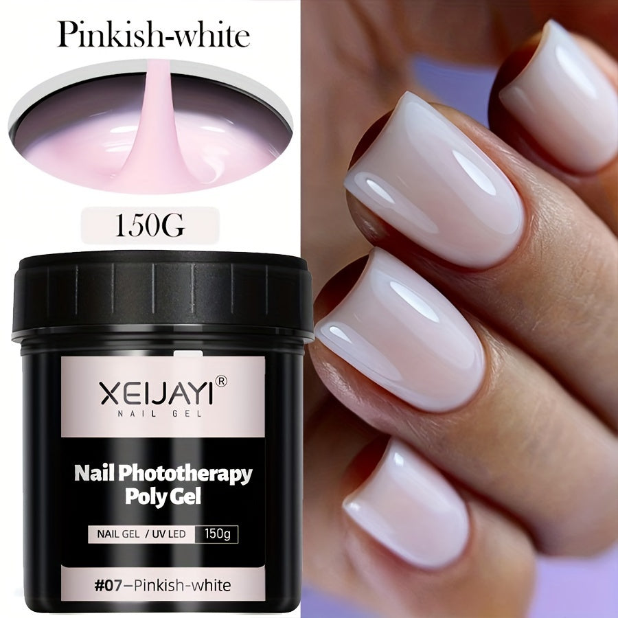 XEIYAI 150g Nail Phototherapy Polygel Gel offers pain-free construction and a glossy finish. The UV solid acrylic gel features a heart pattern and round shape, making it lightweight and