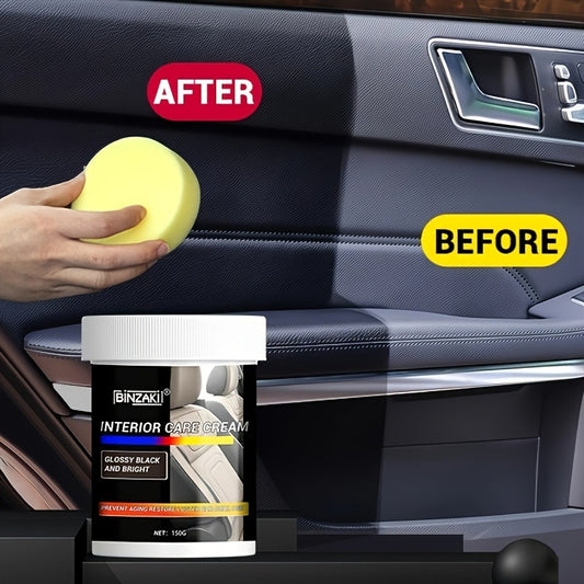 BINZI Interior Car Refurbishment Cream - 100ml: Revitalize your car interior with gloss black & red cleaner for plastic parts, dashboard wax, seat restoration, and tire shine. See dramatic