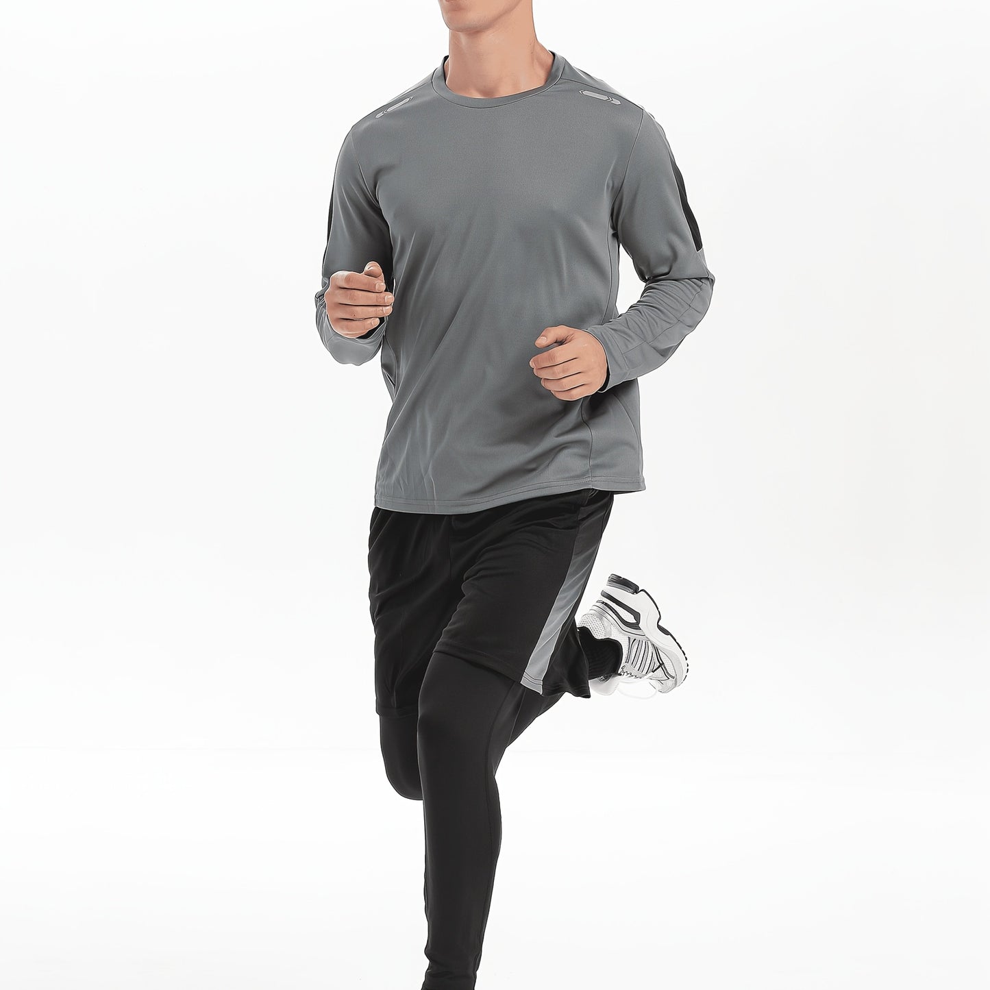 Men's 3-piece sports fitness suit: breathable and quick-drying top, tight trousers, and shorts for outdoor activities like hiking, jogging, and cycling.