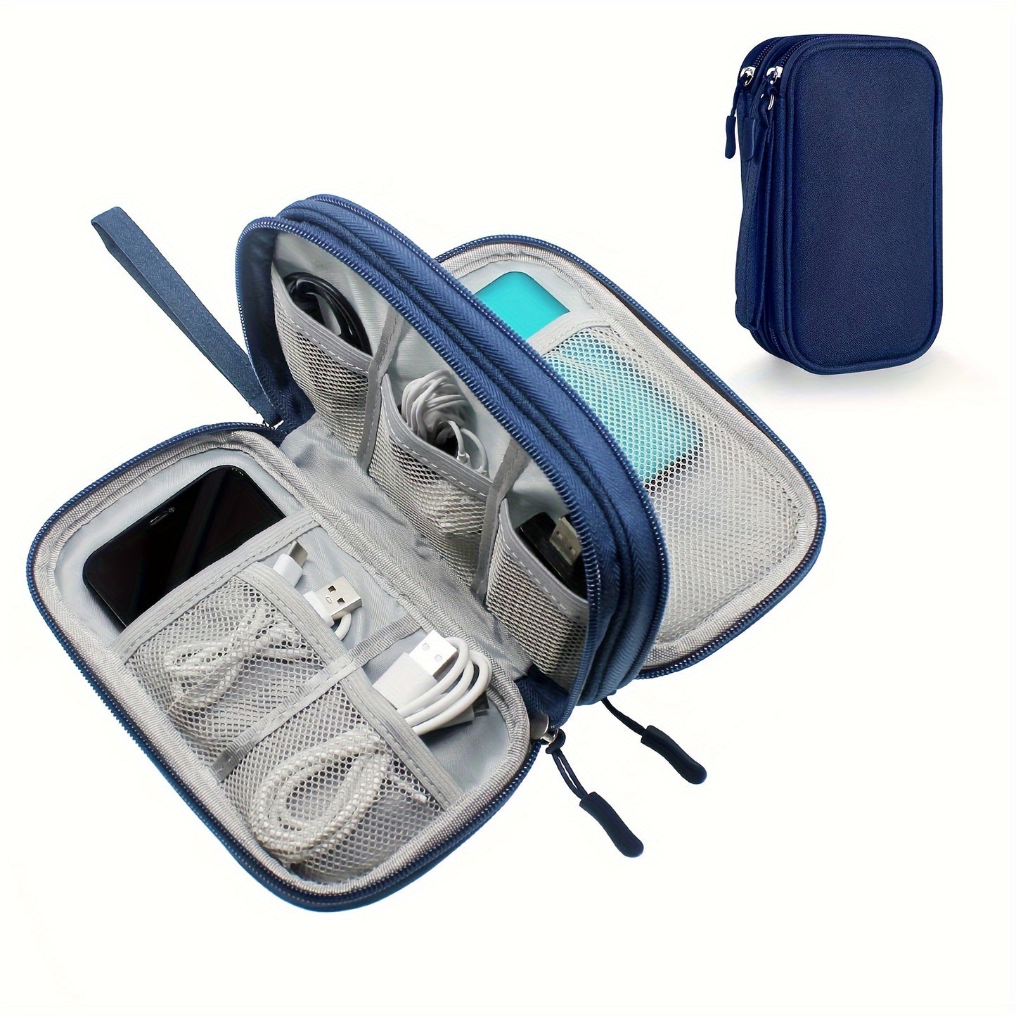 Travel cable organizer for cables, chargers, cell phones, and headphones.