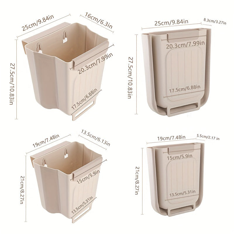 Kitchen foldable trash can for hanging in cabinets, with thickened large diameter and no bending needed. Essential kitchen accessory.