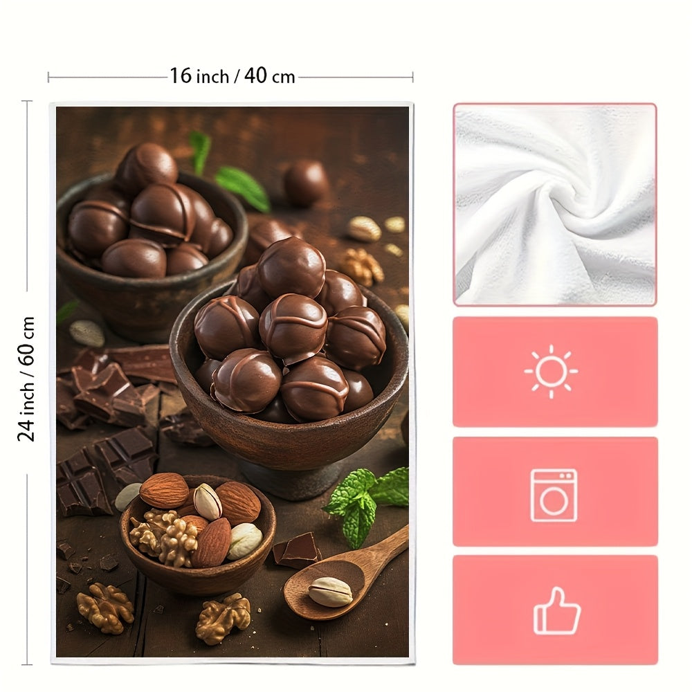 2 pieces of Ultra Soft Kitchen Towels, A set of gourmet chocolate covered nuts for a deliciously crunchy treat, Highly Absorbent Dish Hand Towels perfect for Holiday Decor, Machine Washable, Size: 16x24 Inch - item number 2KYSMF1214054