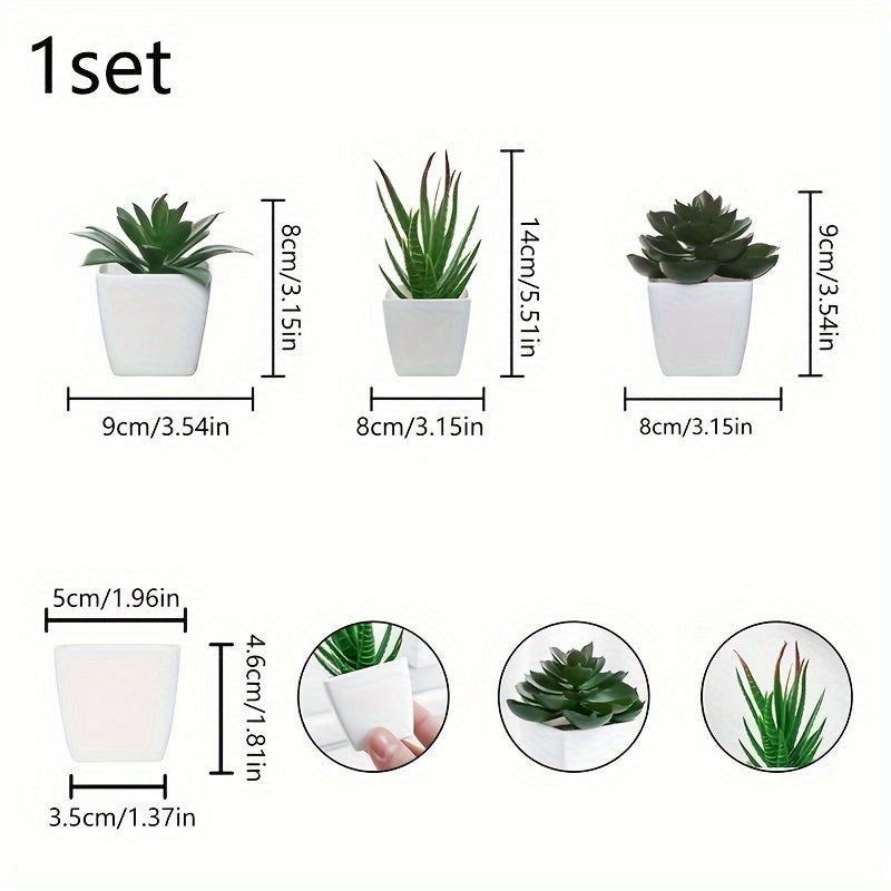 3 artificial evergreen succulent plant bonsai for home decoration, suitable for various settings.