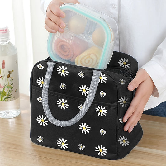 Large capacity Daisy-themed insulated lunch bag that is waterproof, perfect for students and office workers. Great for school, camping, and hiking.