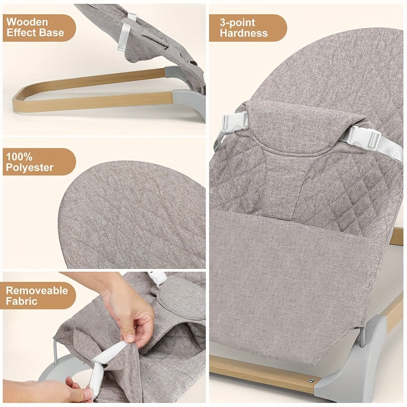 Youngsters Bouncer Seat in Khaki with Wood-Look Base - Made of Steel, Assembly Needed, Perfect for Kids