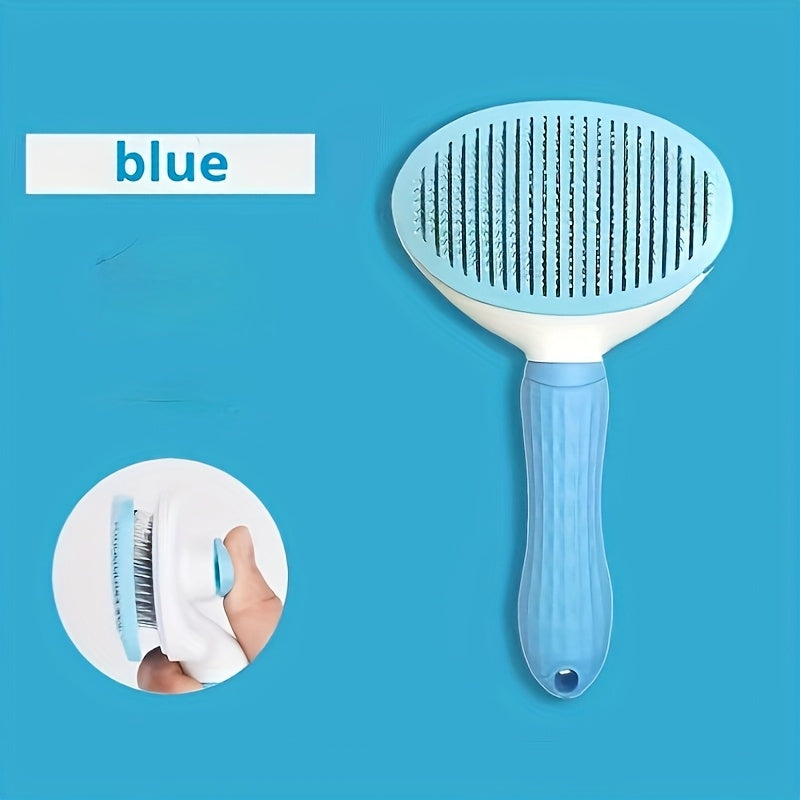 Ergonomic Pet Grooming Brush for Dogs & Cats with One-Click Hair Removal, Ideal for Fur Detangling and Shedding