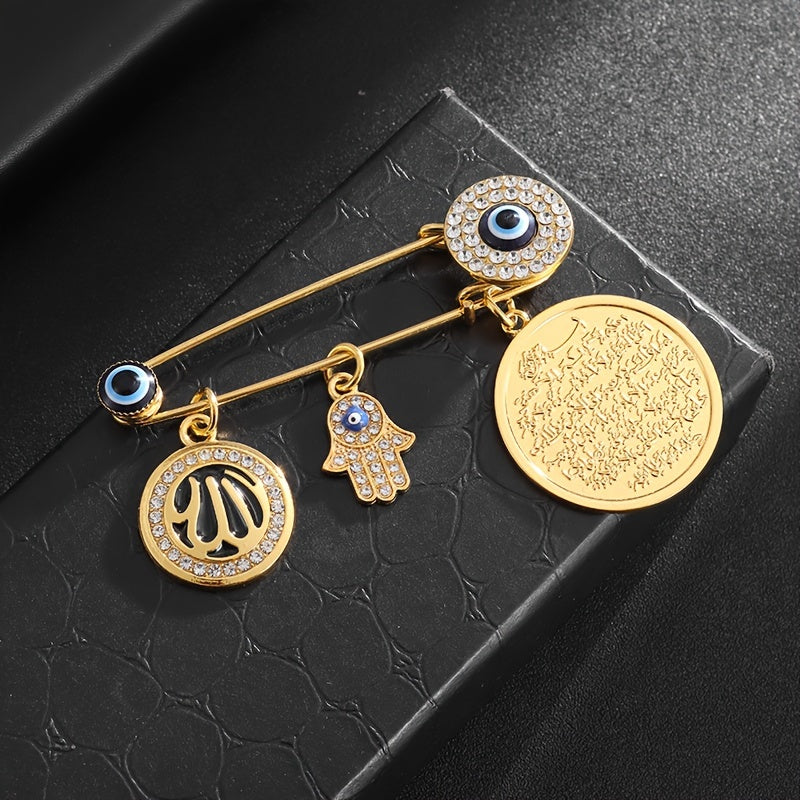 Alloy Fatima Hand Brooch with Lucky Blue Evil Eye - Unique Islamic Amulet Jewelry Present