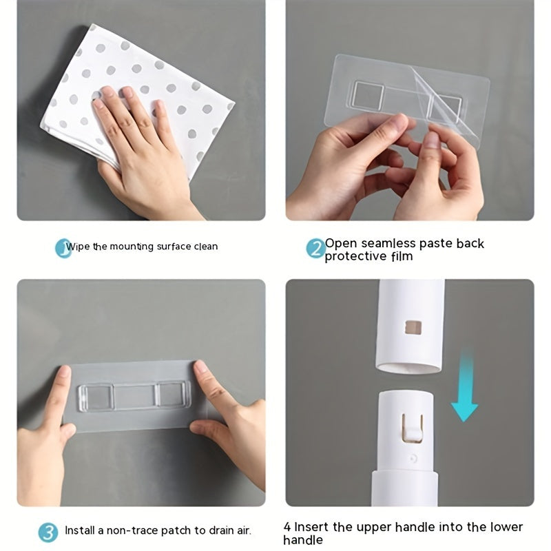 3-pc wall-mounted bathroom accessories with adhesive patches, no holes needed. Strong adhesion for all products in store without damaging walls or falling off.