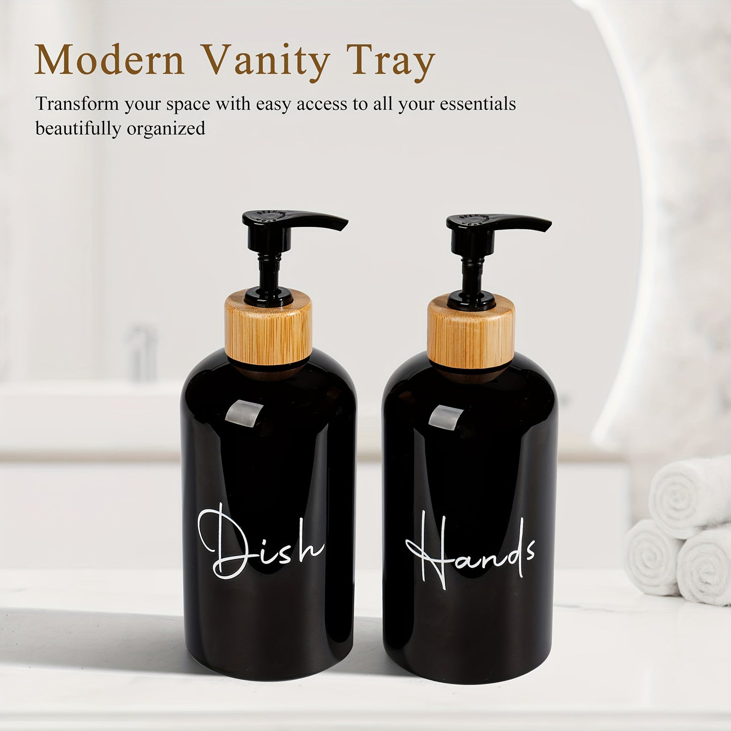 Pair of 500ml letter graphic soap dispensers, versatile for kitchen and bathroom, leak-proof, easy to refill and clean, stylish home decor storage solution in black and white. Ideal as a Christmas or Halloween gift decoration.